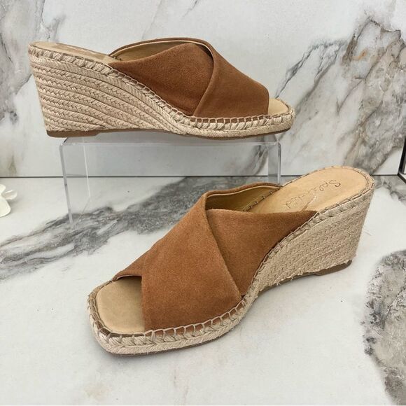 SPLENDID Britt Square Toe Cross Strap Espadrille Wedge in Brown Suede Size 10 - Picture 4 of 14